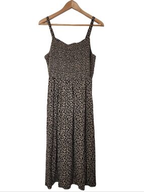 Old Navy Smocked Fit Flare Leopard Print Cami Midi Dress Womens Large